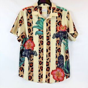 Mavrans Shirt Men's L Leo Pantera Weekend Floral Animal Print Stripe Stretch